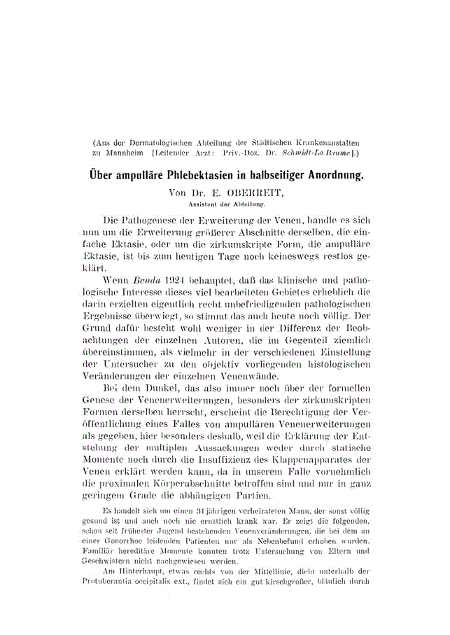 First page of Über ampulläre Phlebektasien in halbseitiger Anordnung