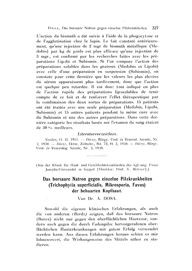 First page of Das borsaure Natron gegen einzelne Pilzkrankheiten (Trichophytia superficialis, Mikrosporia, Favus) der behaarten Kopfhaut