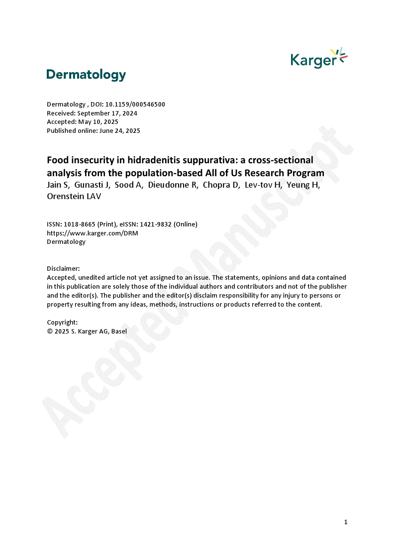 First page of Food insecurity in hidradenitis suppurativa: a cross-sectional analysis from the population-based All of Us Research Program