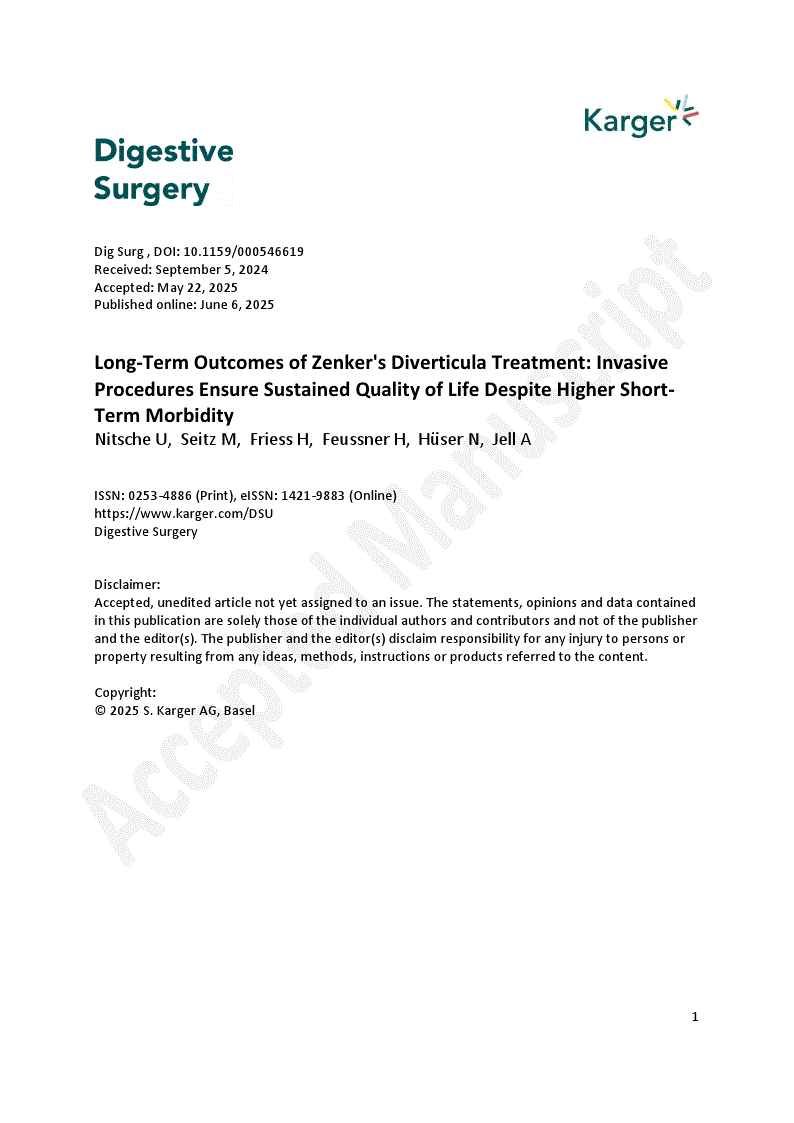 First page of Long-Term Outcomes of Zenker's Diverticula Treatment: Invasive Procedures Ensure Sustained Quality of Life Despite Higher Short-Term Morbidity