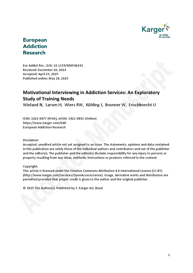 First page of Motivational Interviewing in Addiction Services: An Exploratory Study of Training Needs
