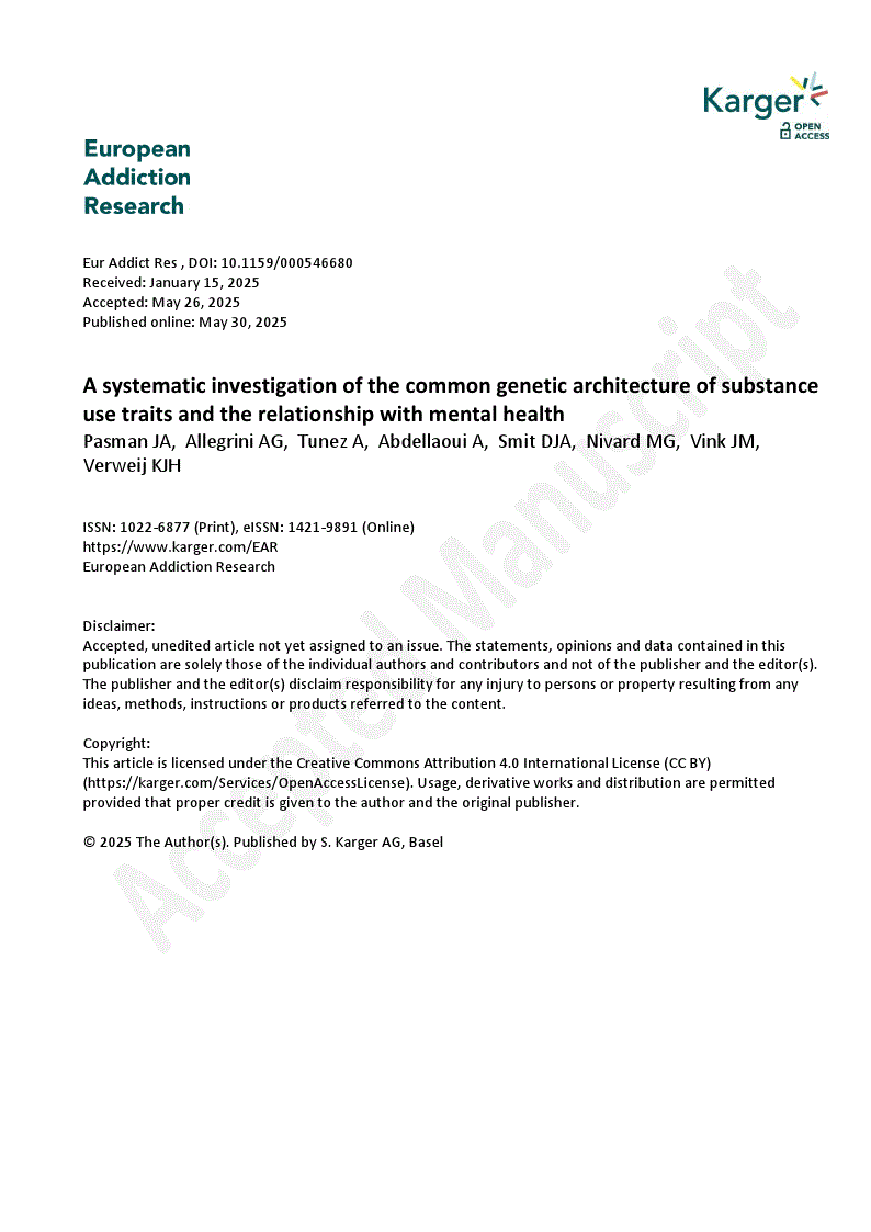 First page of A systematic investigation of the common genetic architecture of substance use traits and the relationship with mental health