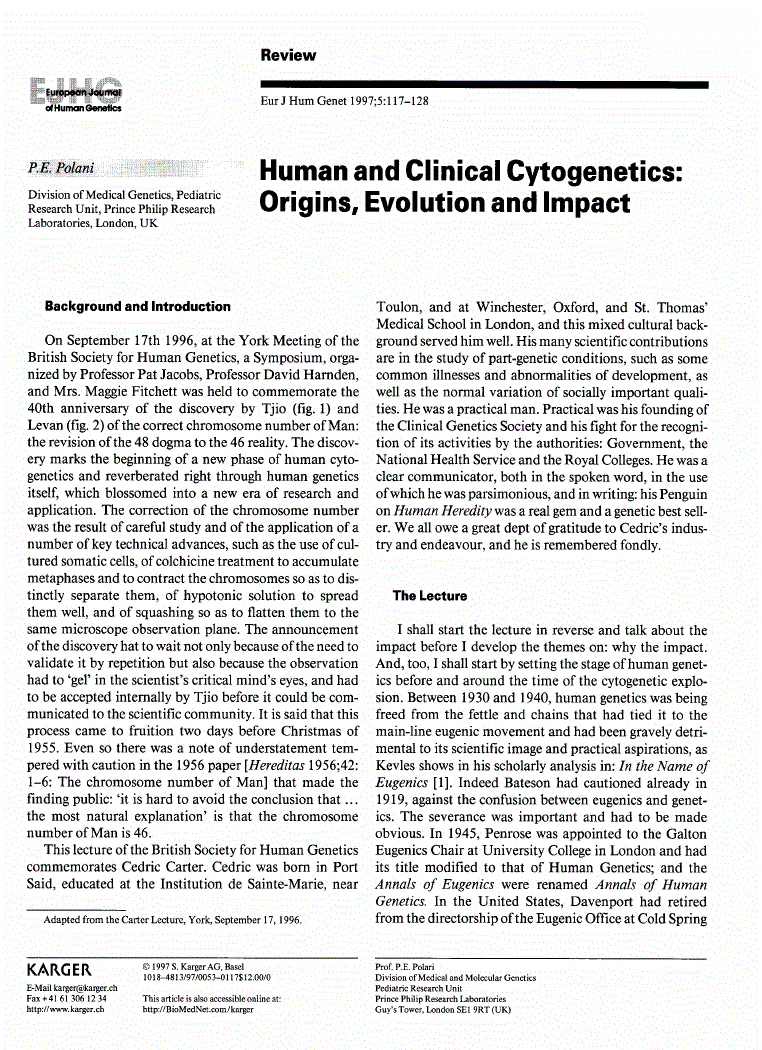 First page of Human and Clinical Cytogenetics: Origins, Evolution and Impact