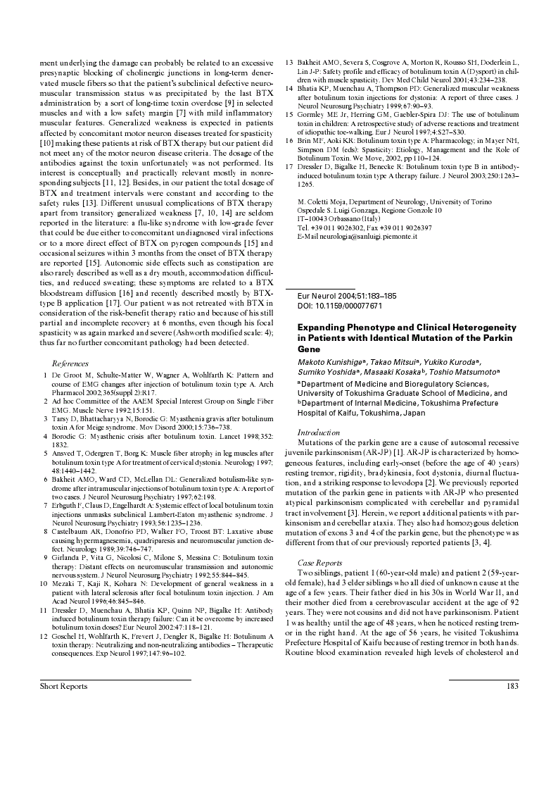 First page of Expanding Phenotype and Clinical Heterogeneity in Patients with Identical Mutation of the Parkin Gene