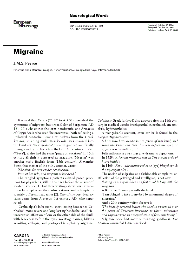 First page of Migraine