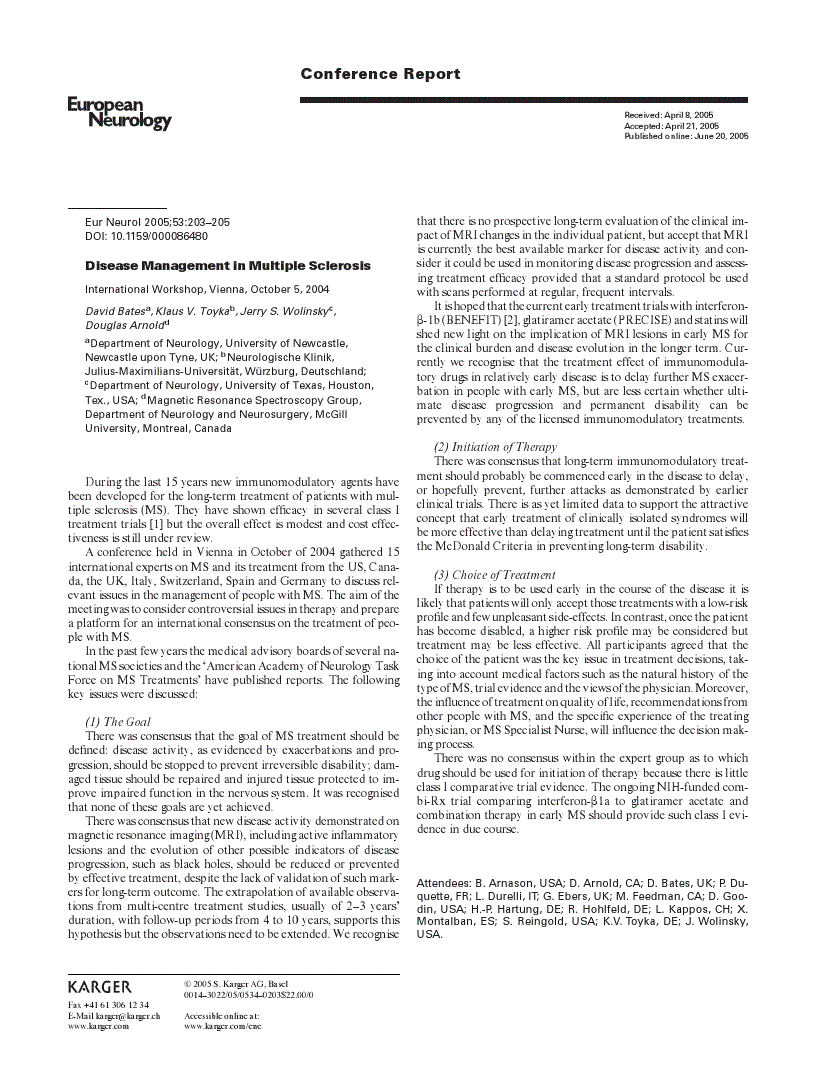 First page of Disease Management in Multiple Sclerosis