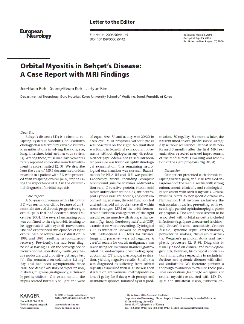 Orbital Myositis in Behçet’s Disease A Case Report with MRI Findings