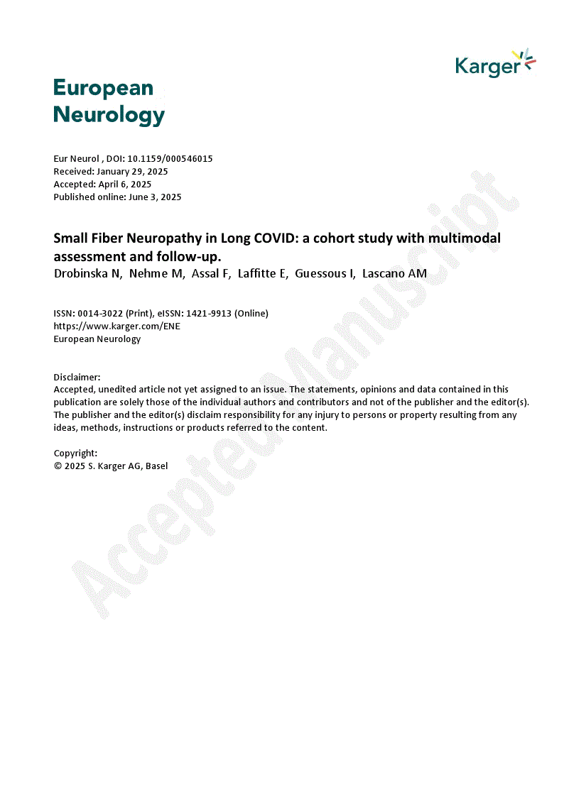 First page of Small Fiber Neuropathy in Long COVID: a cohort study with multimodal assessment and follow-up.
