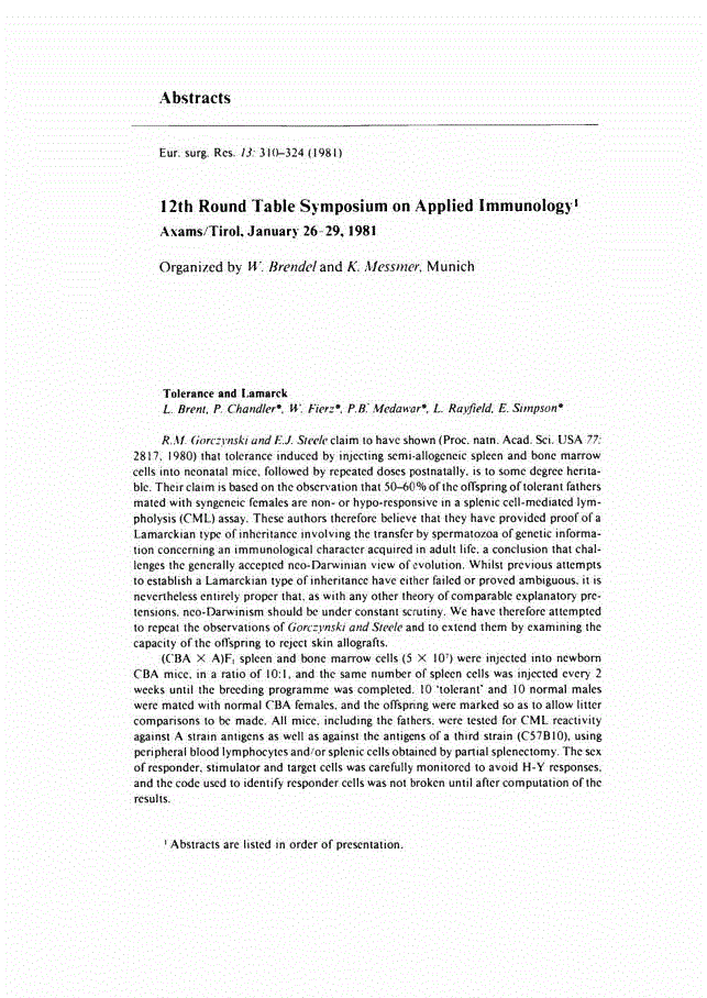 First page of 12th Round Table Symposium on Applied Immunology<subtitle>Axams/Tirol January 26-29, 1981</subtitle>