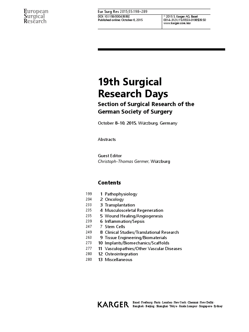 First page of 19th Surgical Research Days. Section of Surgical Research of the German Society of Surgery. October 8-10, 2015, Würzburg, Germany: Abstracts