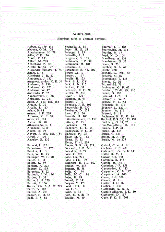 First page of Authors' Index Vol. 8 (Suppl. 2), 1976<subtitle>(Numbers refer to abstract numbers)</subtitle>