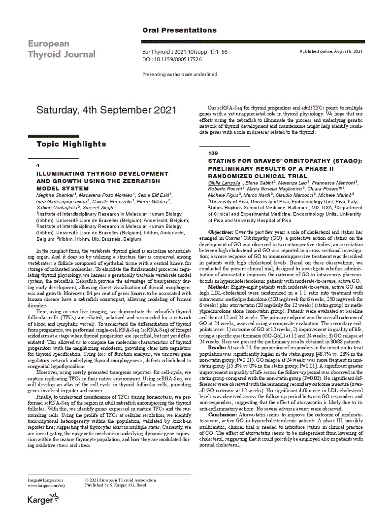 First page of 43rd Annual Meeting of the European Thyroid Association. Virtual Conference, September 4–7, 2021