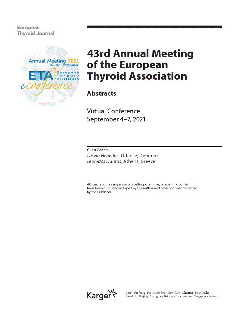 First page of 43rd Annual Meeting of the European Thyroid Association. Virtual Conference, September 4–7, 2021