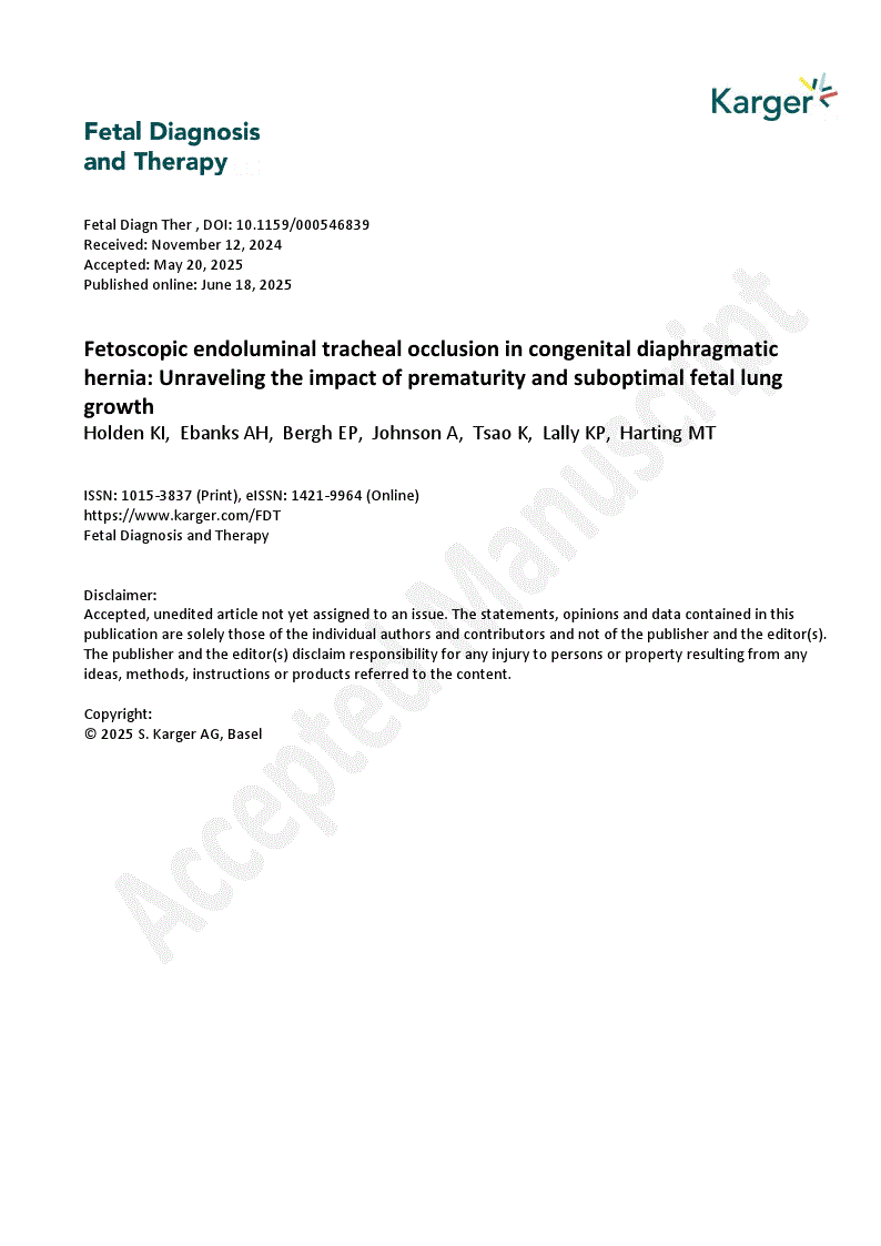 First page of Fetoscopic endoluminal tracheal occlusion in congenital diaphragmatic hernia: Unraveling the impact of prematurity and suboptimal fetal lung growth