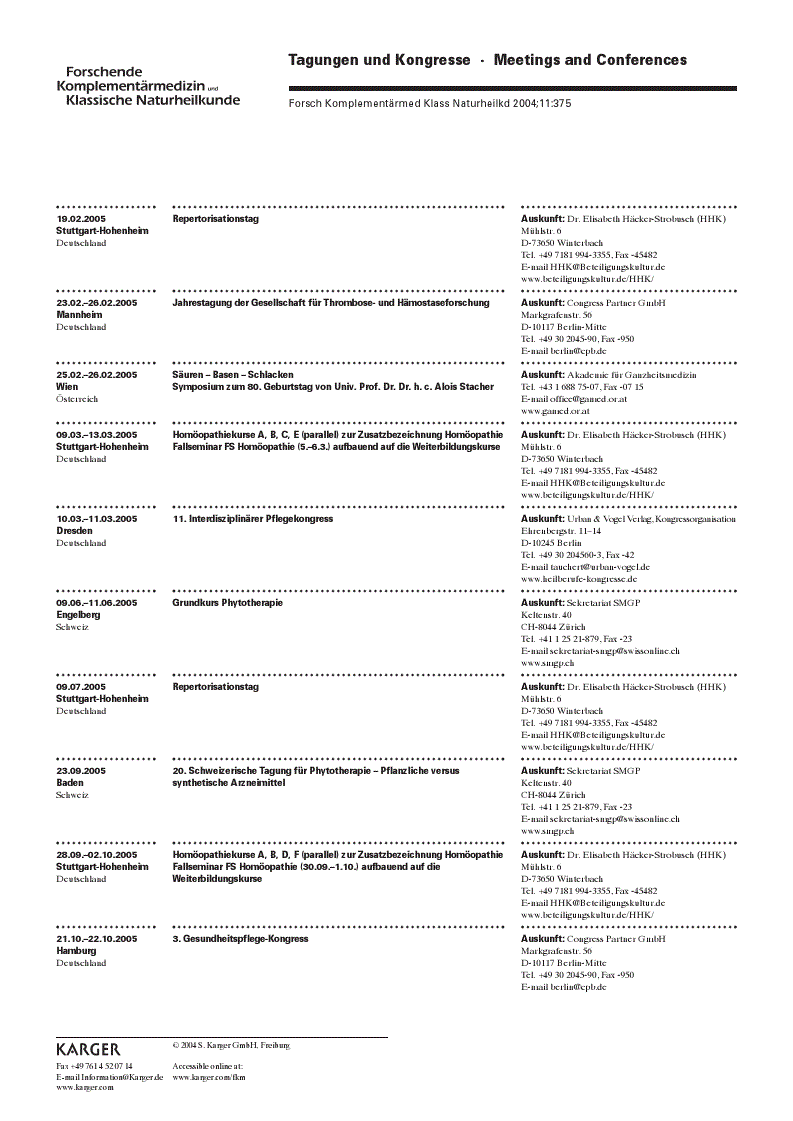 First page of Tagungen und Kongresse - Meetings and Conferences