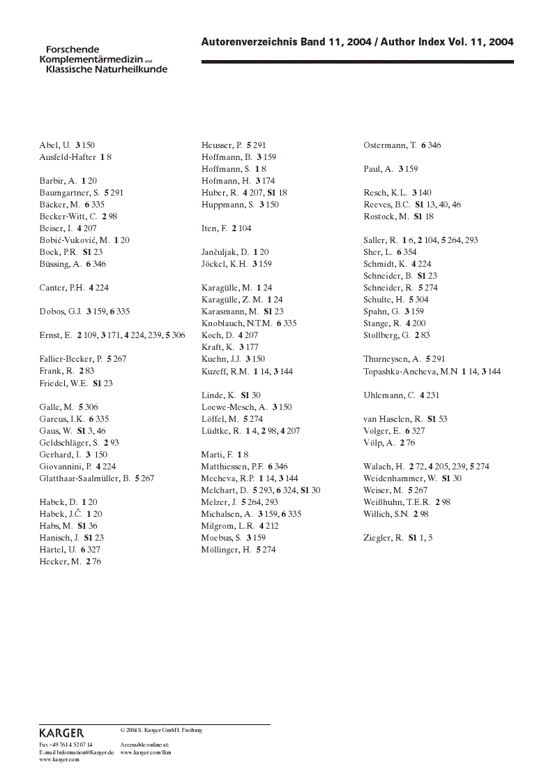 First page of Autorenverzeichnis Band 11, 2004 / Author Index Vol. 11, 2004