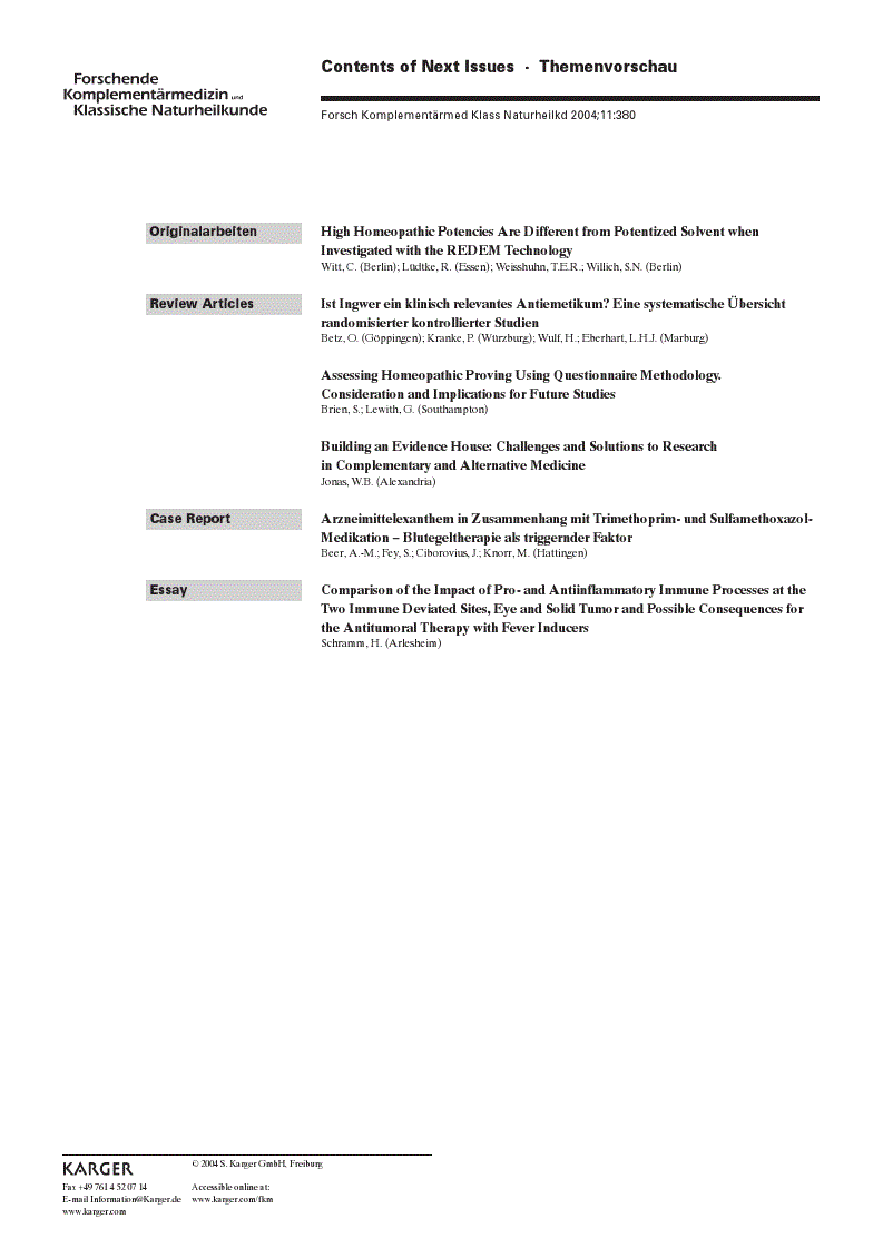 First page of Contents of Next Issues · Themenvorschau