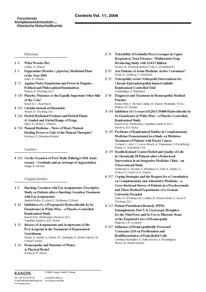 First page of Contents Vol. 11, 2004