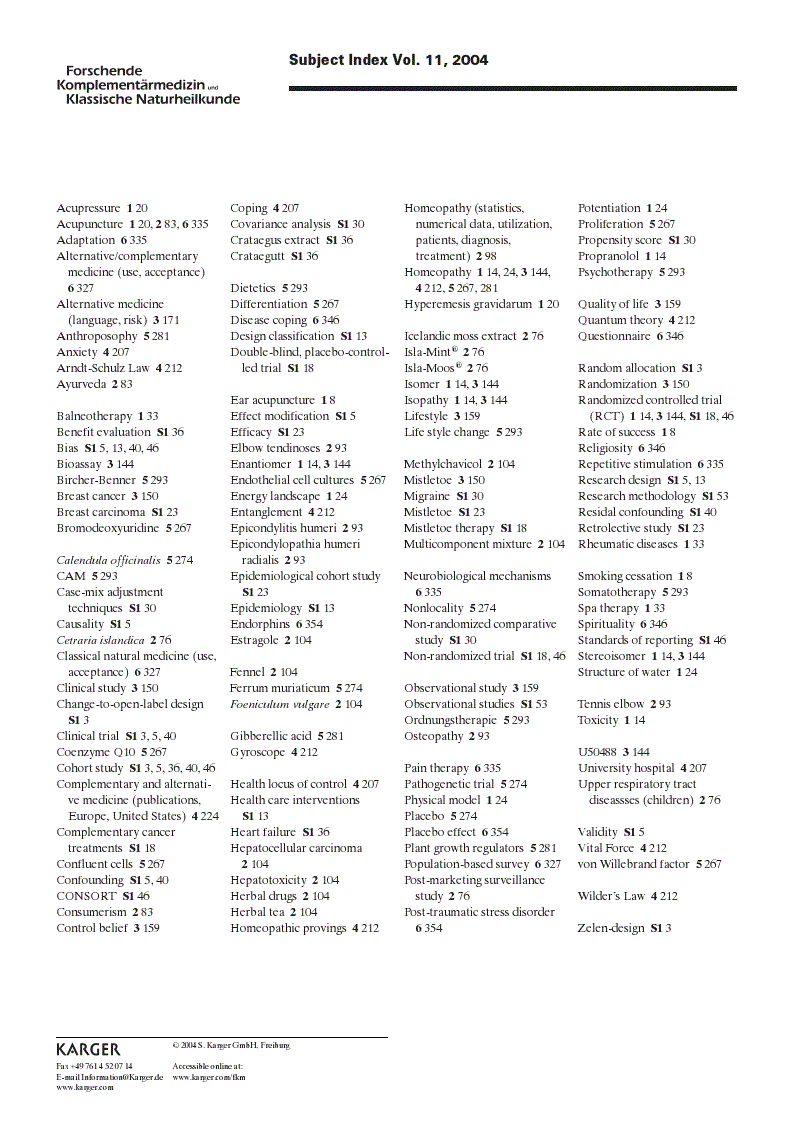 First page of Subject Index Vol. 11, 2004