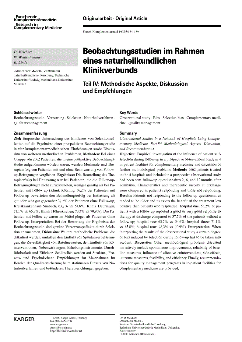 First page of Beobachtungsstudien im Rahmen eines naturheilkundlichen Klinikverbunds