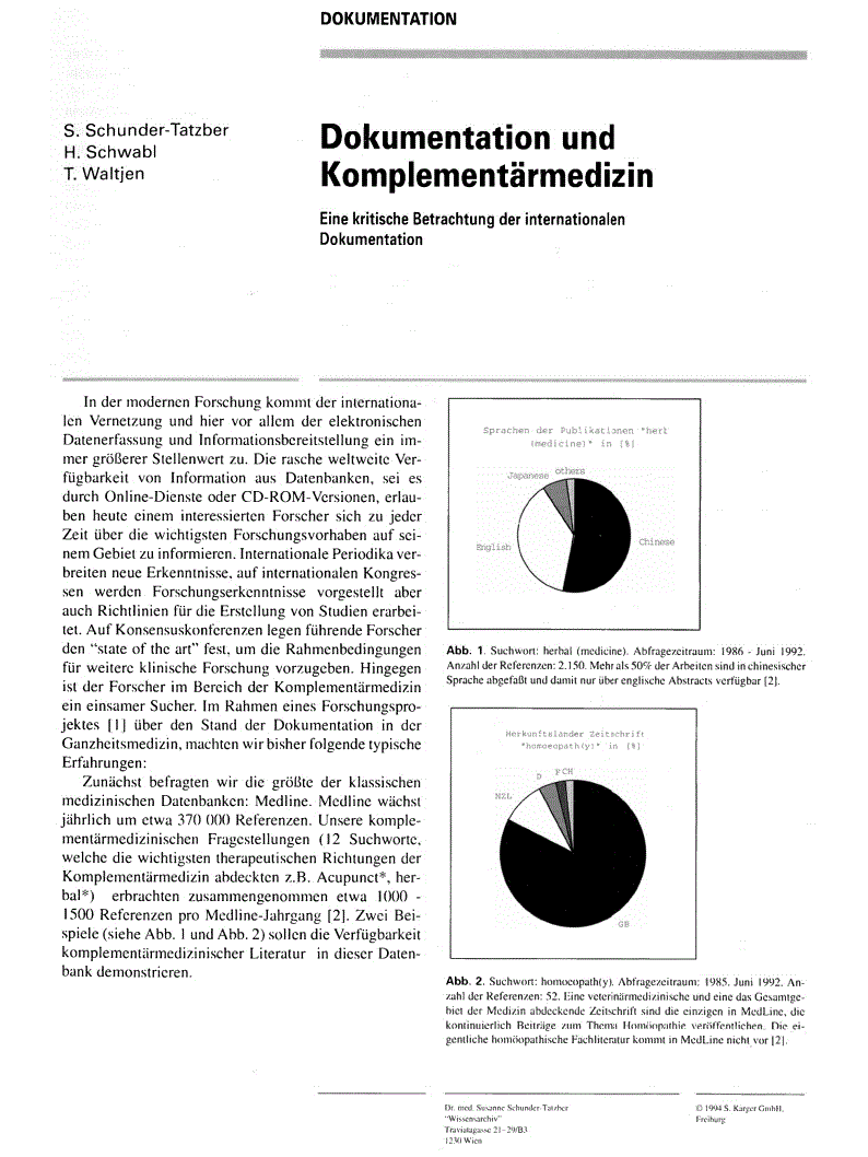First page of Dokumentation und Komplementärmedizin<subtitle> Eine kritische Betrachtung der internationalen Dokumentation</subtitle>