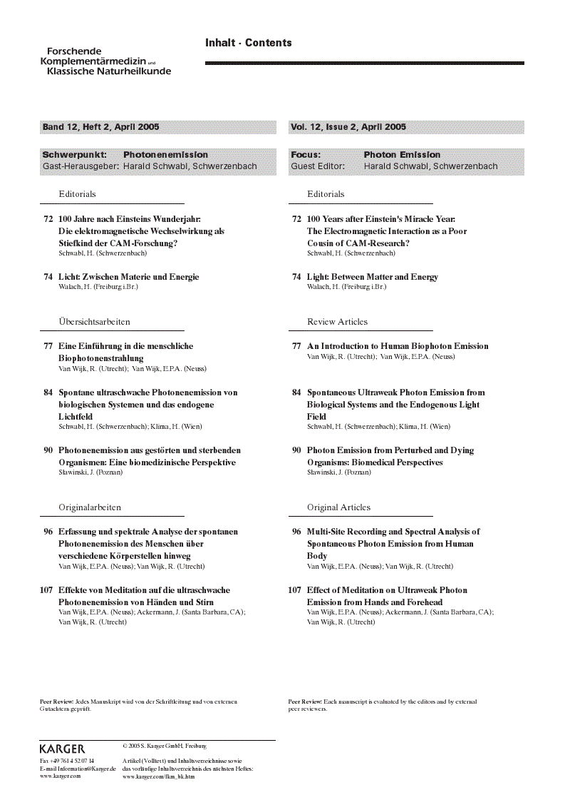 First page of Table of Contents · Inhaltsverzeichnis
