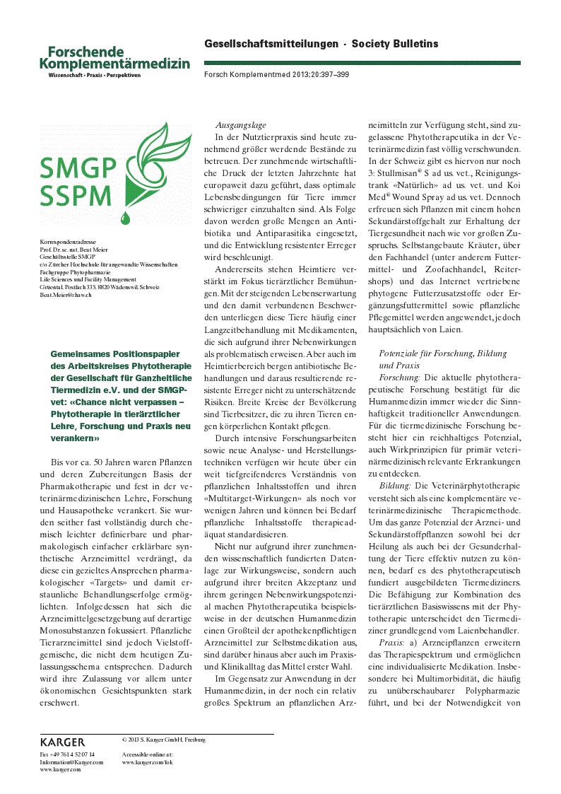 First page of Schweizerische Medizinische Gesellschaft fürPhytotherapie (SMGP)