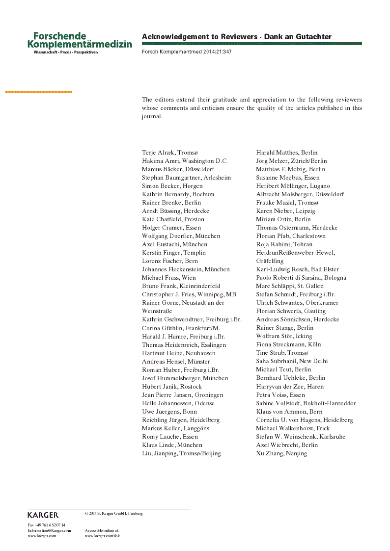 First page of Acknowledgement to Reviewers · Dank an Gutachter