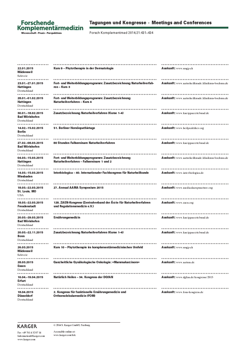 First page of Tagungen und Kongresse · Meetings and Conferences
