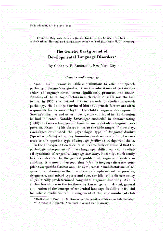 First page of The Genetic Background of Developmental Language Disorders