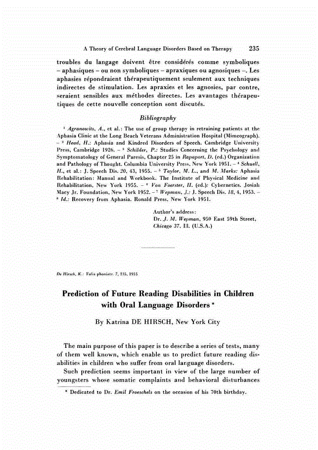 First page of Prediction of Future Reading Disabilities in Children with Oral Language Disorders