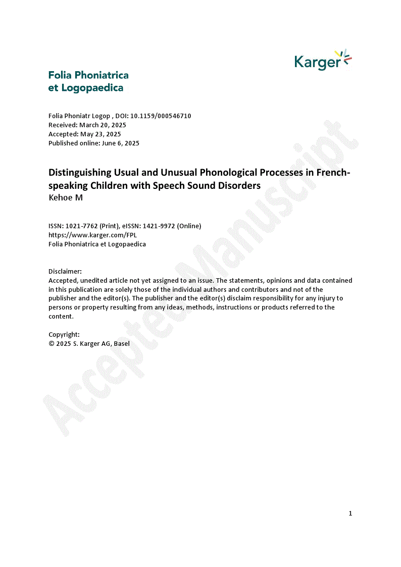 First page of Distinguishing Usual and Unusual Phonological Processes in French-speaking Children with Speech Sound Disorders