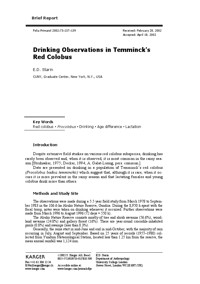 First page of Drinking Observations in Temminck's Red Colobus