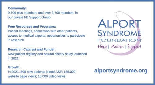 A non-profit organization led by and dedicated to the Alport syndrome community of patients and families.