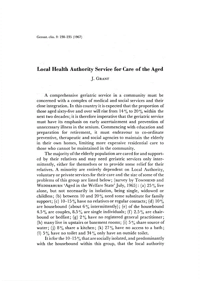 First page of Local Health Authority Service for Care of the Aged