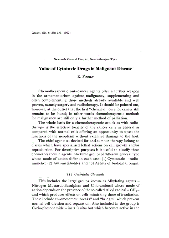 First page of Value of Cytotoxic Drugs in Malignant Disease