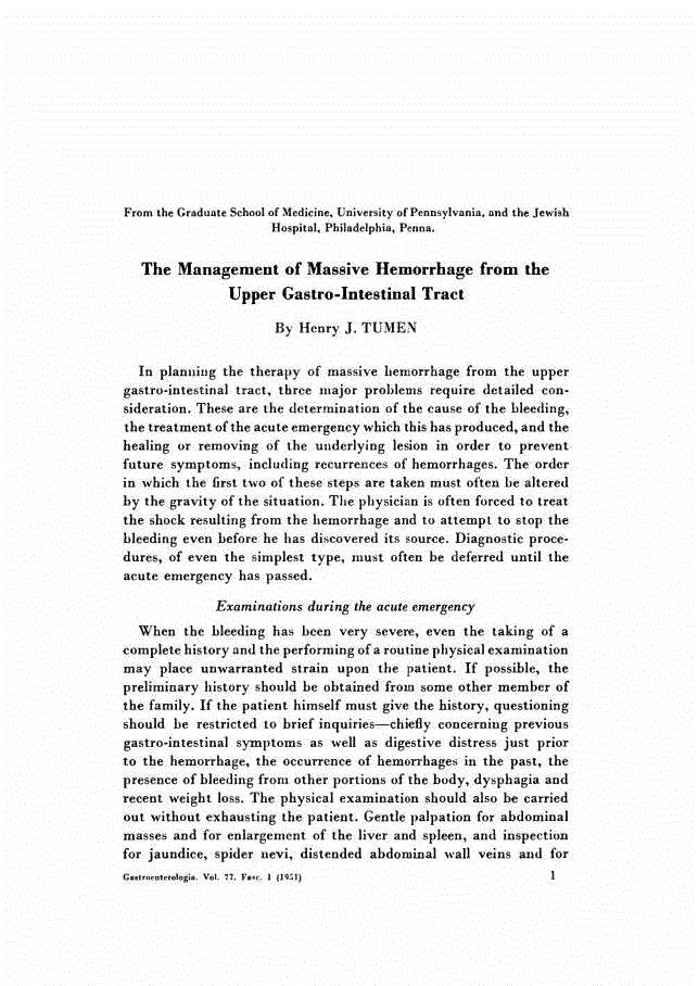 First page of The Management of Massive Hemorrhage from the Upper Gastro-Intestinal Tract