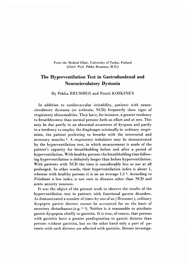 First page of The Hyperventilation Test in Gastroduodenal and Neurocirculatory Dystonia