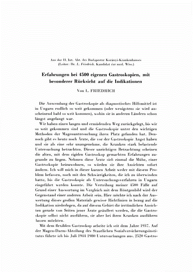 First page of Erfahrungen bei 4500 eigenen Gastroskopien, mit besonderer Rücksicht auf die Indikationen