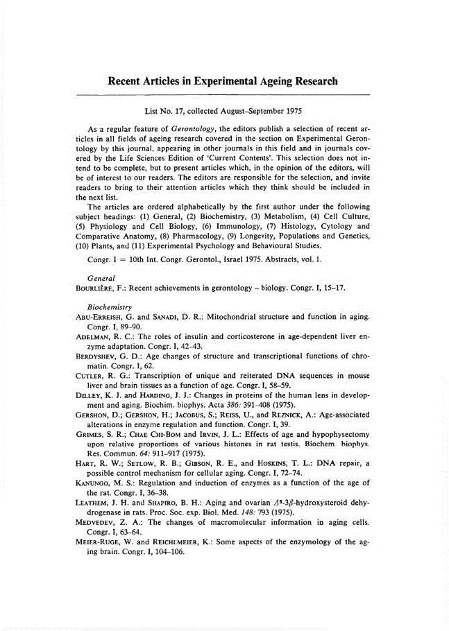 First page of Recent Articles in Experimental Ageing Research