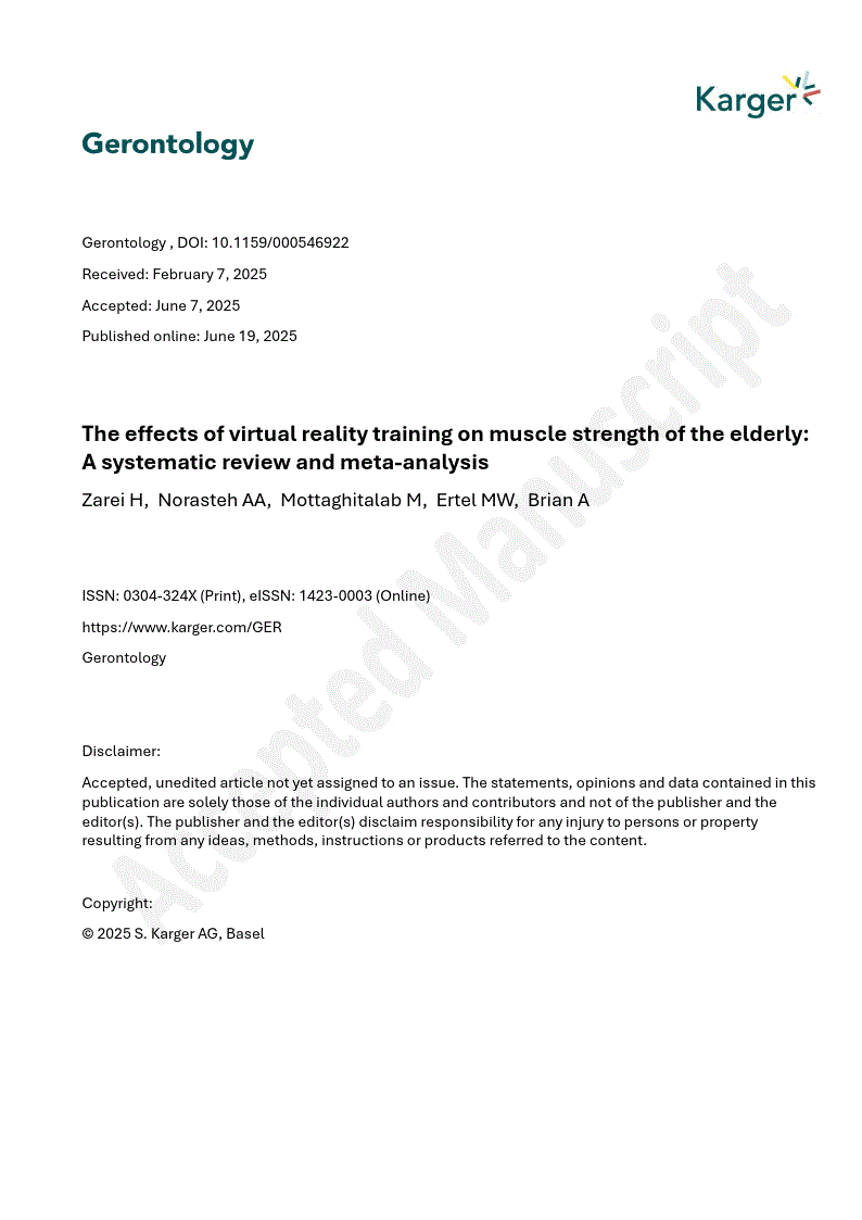 First page of The effects of virtual reality training on muscle strength of the elderly: A systematic review and meta-analysis