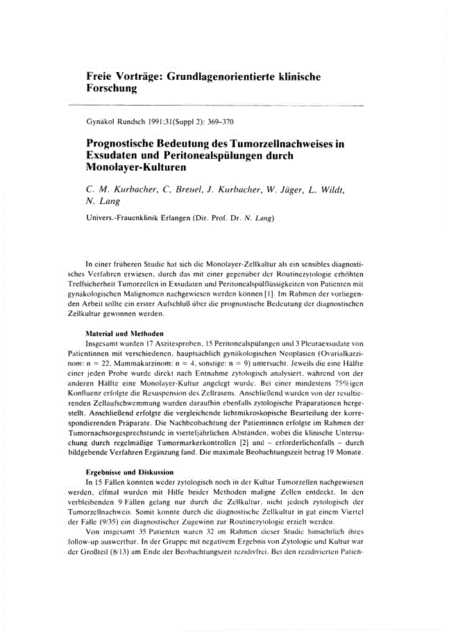 First page of Prognostische Bedeutung des Tumorzellnachweises in Exsudaten und Peritonealspülungen durch Monolayer-Kulturen