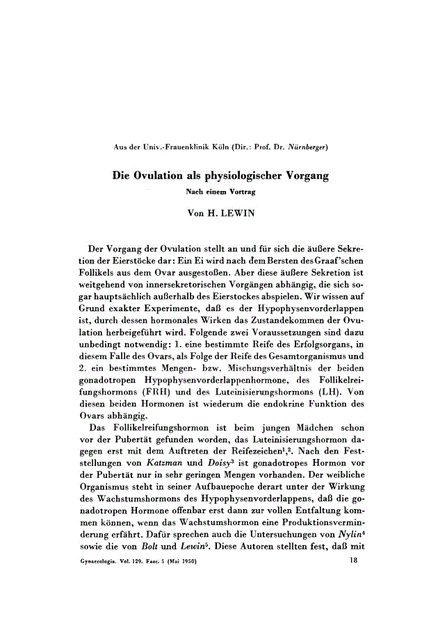 First page of Die Ovulation als physiologischer Vorgang<subtitle>Nach einem Vortrag</subtitle>