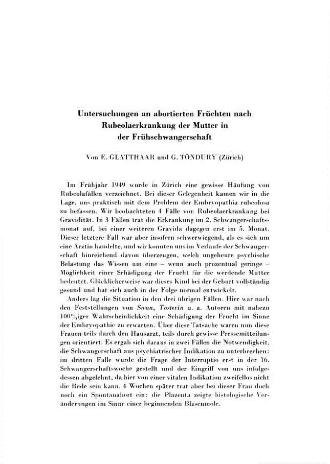 First page of Untersuchungen an abortierten Früchten nach Rubeolaerkrankung der Mutter in der Frühschwangerschaft