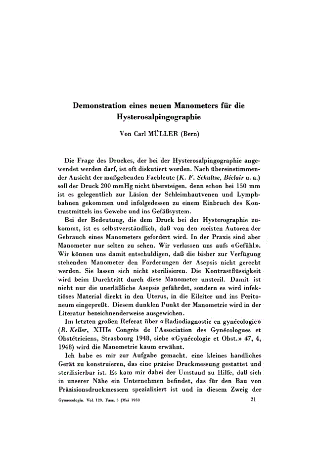 First page of Demonstration eines neuen Manometers für die Hysterosalpingographie