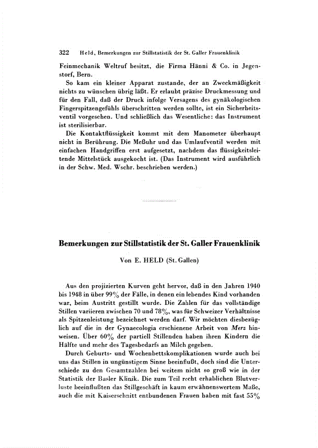 First page of Bemerkungen zur Stillstatistik der St. Galler Frauenklinik