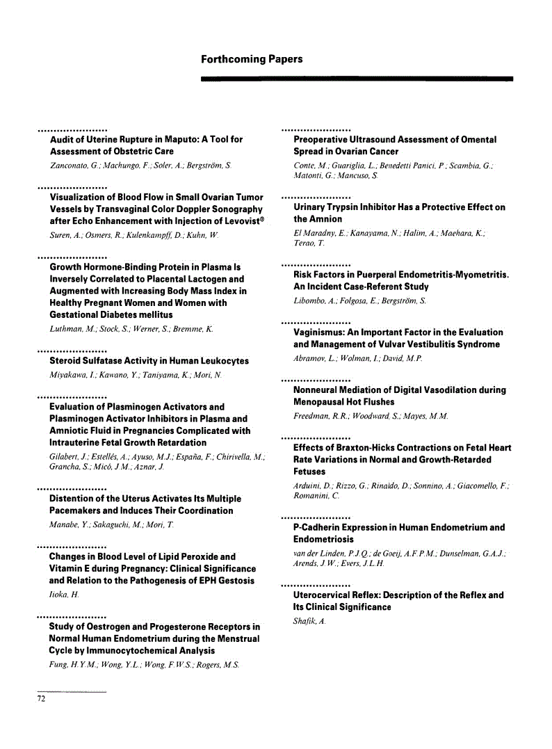 First page of Forthcoming Papers