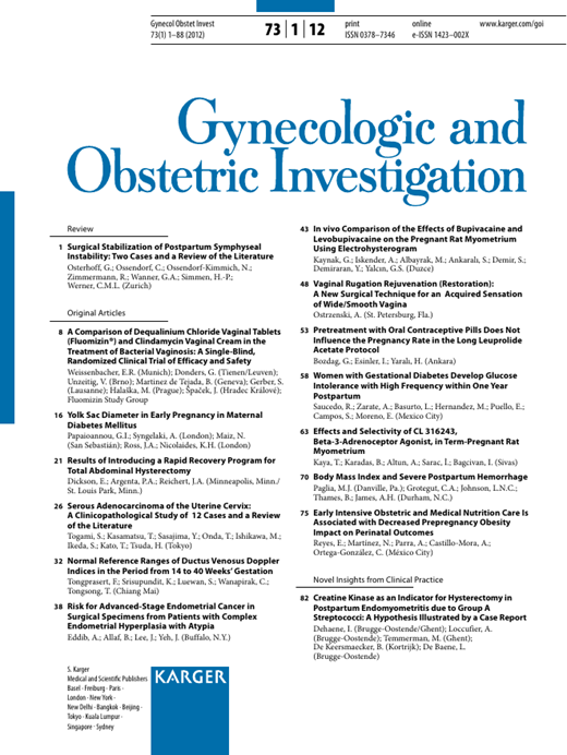 Gynecologic and Obstetric Investigation Cover Image for Volume 73, Issue 1