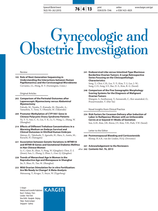 Gynecologic and Obstetric Investigation Cover Image for Volume 76, Issue 4