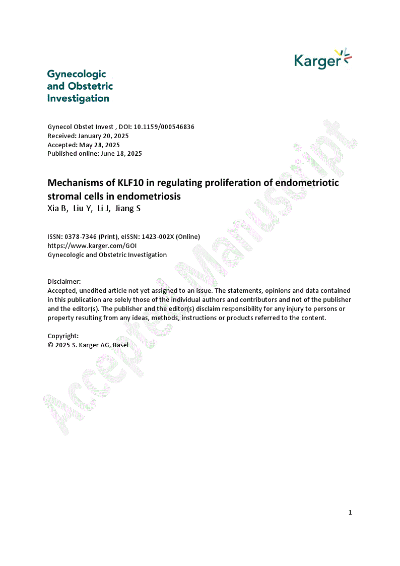 First page of Mechanisms of KLF10 in regulating proliferation of endometriotic stromal cells in endometriosis